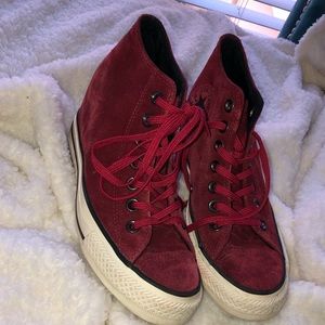red and black suede wedged converse